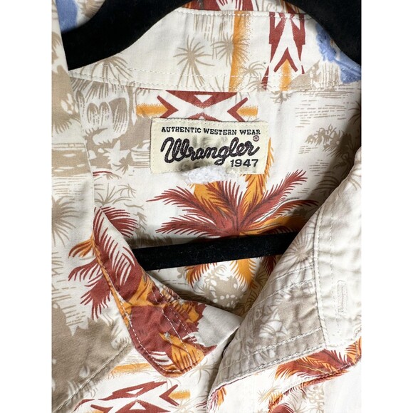 Wrangler Shirt Mens XL Cream Floral Hawaiian Western Snap Front Short Sleeve - Picture 4 of 5